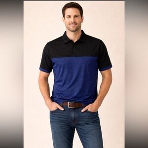 SOBK Men's Black & Blue Polo Shirt Size XL Casual Comfy Retro Minimalist NWT
